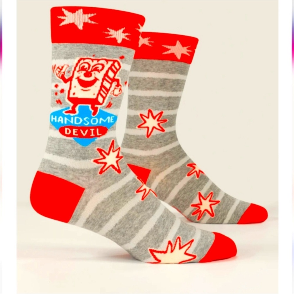 Blue Q Mens Soft Combed Cotton Crew Socks Handsome Devil Novelty size 7-12